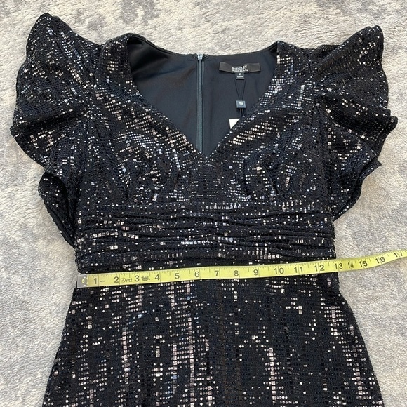 NWT Badgley Mischka Sequin Flutter Sleeve Sheath Dress Sparkle Party Black Sz 2 - Picture 11 of 17